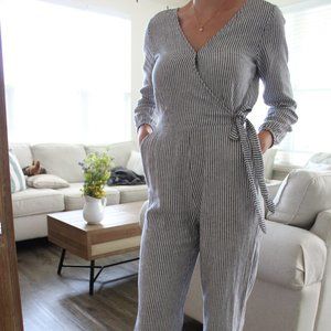 Gray & White Striped Jumpsuit